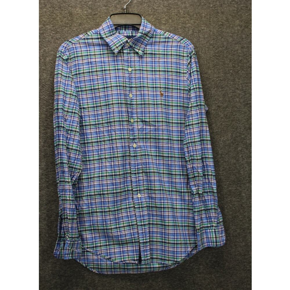 Ralph Lauren Shirt Mens S Blue Green Plaid Flesh Pony Long Sleeve Button Down